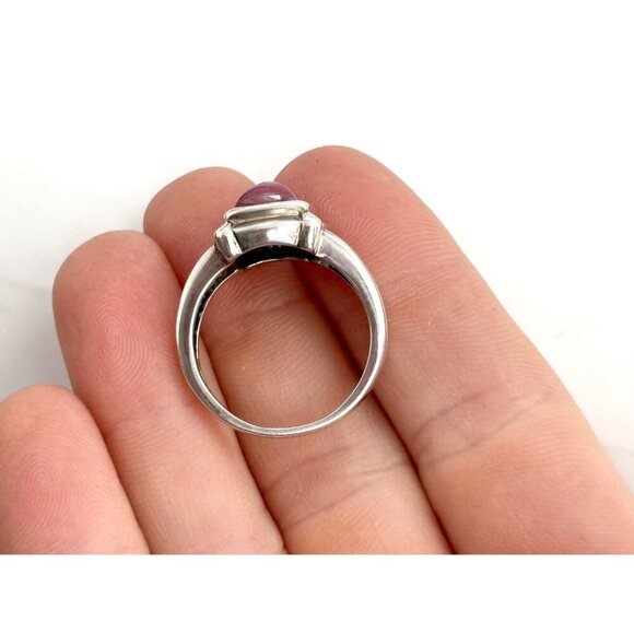 Red Agate Square Bezel Set Vintage Sterling Silver Ribbed Cabochon Ring - sz 9 - Picture 8 of 10